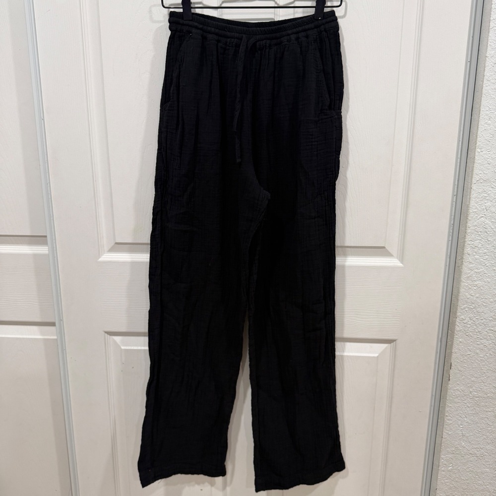 Xirena Draper Black Double Gauze Cotton Wide Leg Drawstring Pants Medium